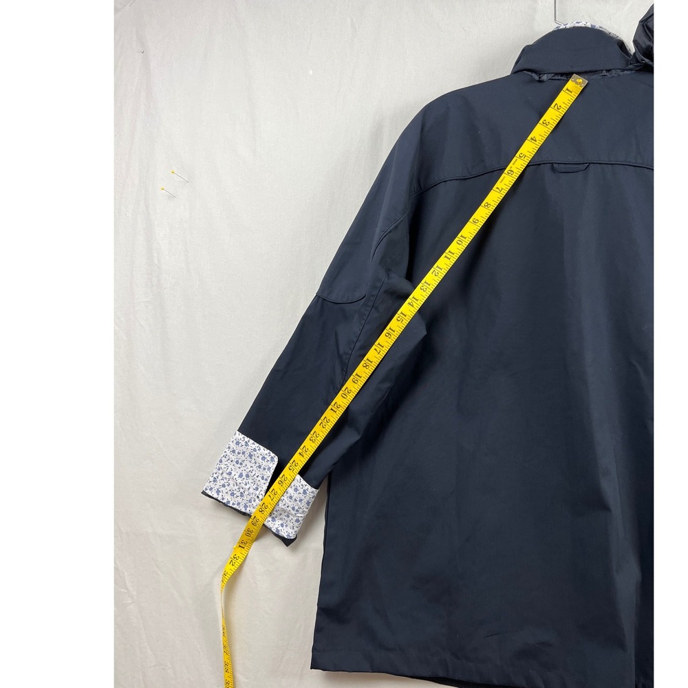 Blair Rain Jacket Women Large Navy Blue Floral Lined Zip Front Hidden Hood - Picture 8 of 15